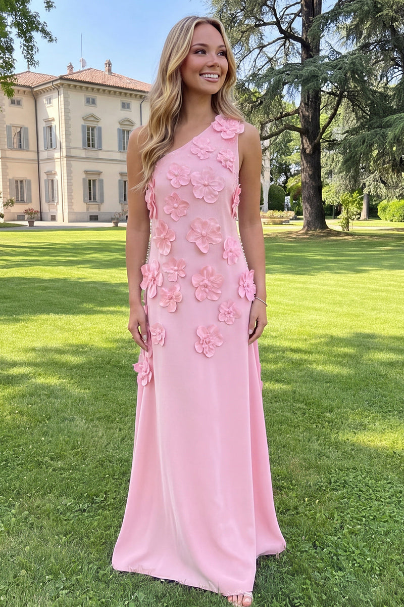 Load image into Gallery viewer, Yellow Sheath Floral One Shoulder Maxi Formal Dress