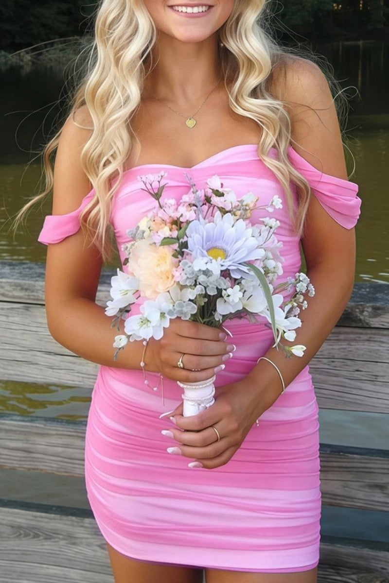 Load image into Gallery viewer, Red Bodycon Off the Shoulder Ruched Short Prom Dress