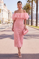Load image into Gallery viewer, Butter Yellow Floral Ruffled Beaded Sheath Maxi Wedding Guest Dress