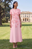 Load image into Gallery viewer, Dark Green A Line Floral Round Neck Maxi Formal Dress with Sleeves