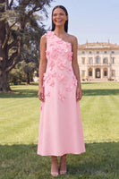 Load image into Gallery viewer, Hot Pink Floral One Shoulder A Line Maxi Formal Dress