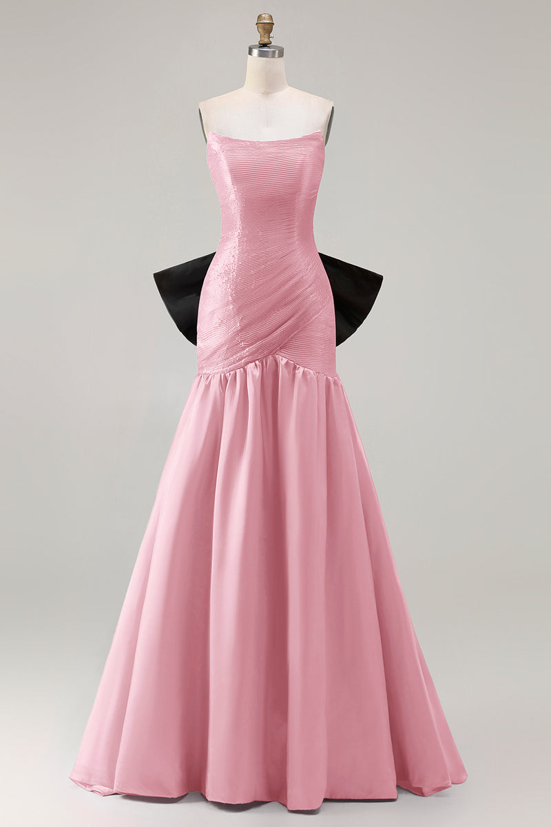 Load image into Gallery viewer, Fuchsia Strapless Long Mermaid Prom Dress with Bow