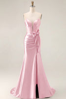 Load image into Gallery viewer, Navy Mermaid Strapless Corset Maxi Prom Dress with Slit