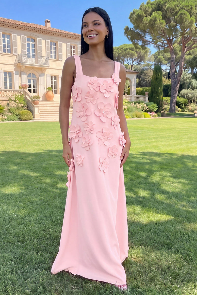 Load image into Gallery viewer, Navy Floral A Line Square Neck Maxi Formal Dress