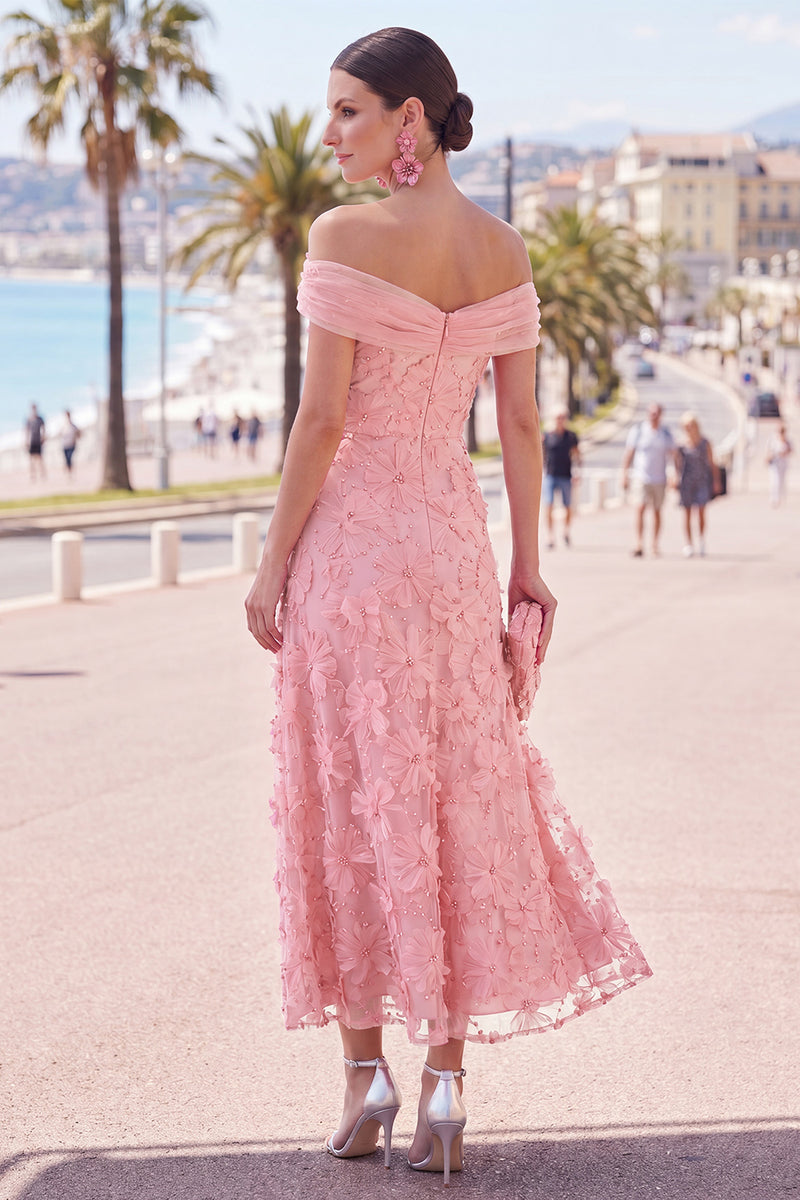 Load image into Gallery viewer, Sage Green Floral A Line Beaded Off the Shoulder Maxi Wedding Guest Dress