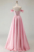 Load image into Gallery viewer, Sparkly Purple A Line Beaded Satin Long Corset Prom Dress with Slit