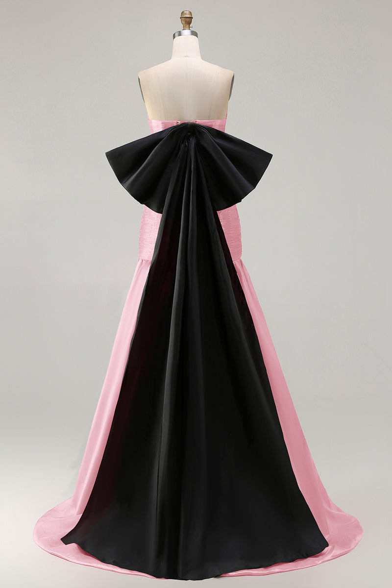 Load image into Gallery viewer, Fuchsia Strapless Long Mermaid Prom Dress with Bow