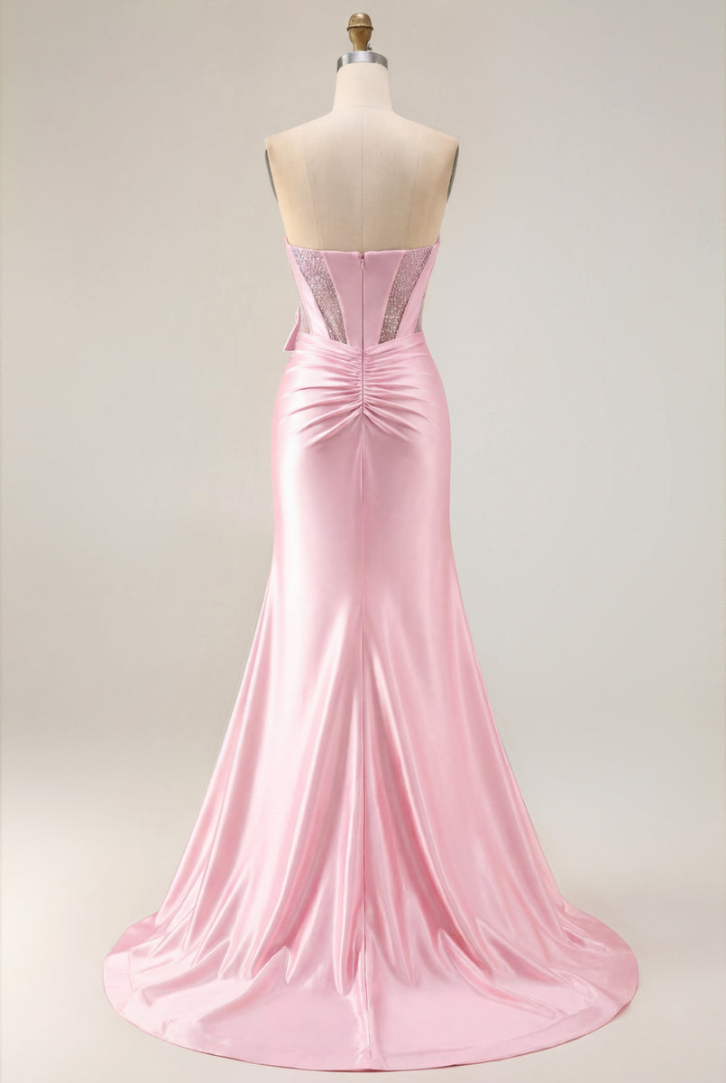 Load image into Gallery viewer, Navy Mermaid Strapless Corset Maxi Prom Dress with Slit