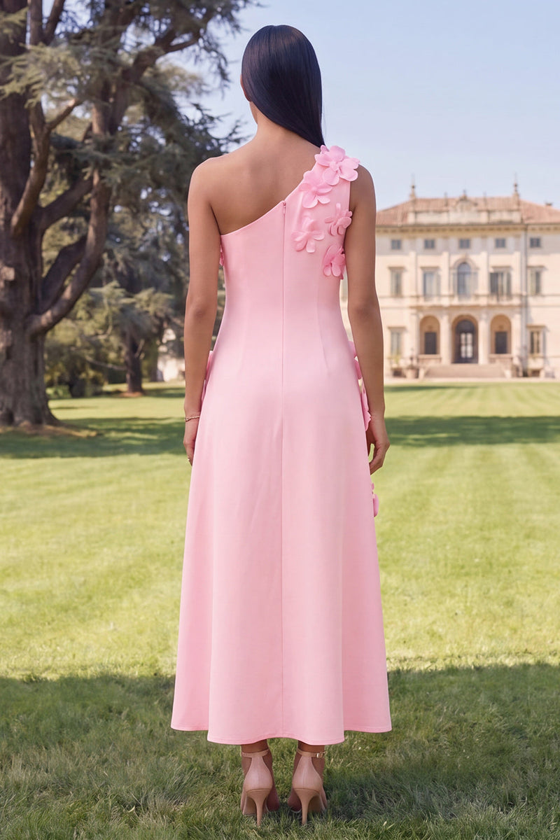 Load image into Gallery viewer, Hot Pink Floral One Shoulder A Line Maxi Formal Dress