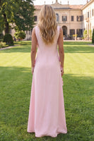 Load image into Gallery viewer, Floral Hot Pink A Line Boat Neck Long Formal Dress