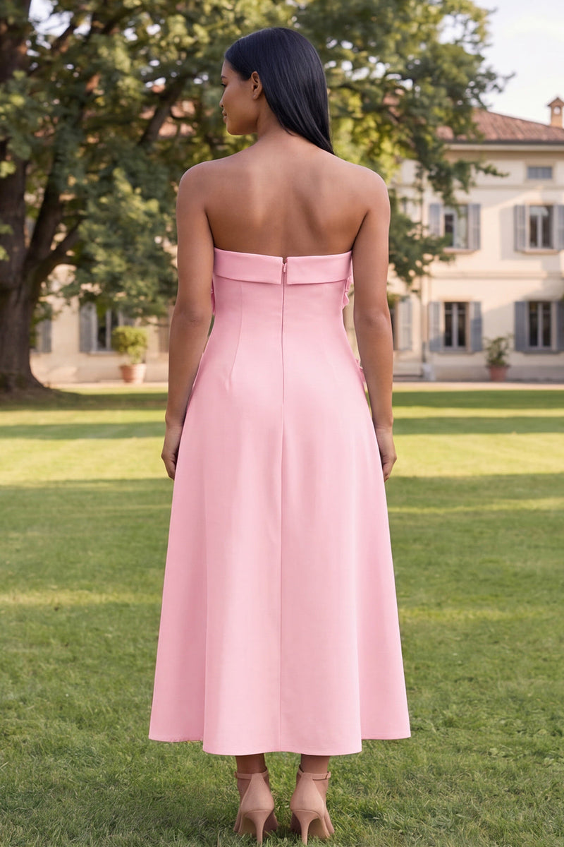 Load image into Gallery viewer, Blue A Line Floral Strapless Maxi Formal Dress