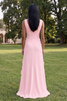 Load image into Gallery viewer, Sheath Hot Pink Floral V-Neck Long Formal Dress