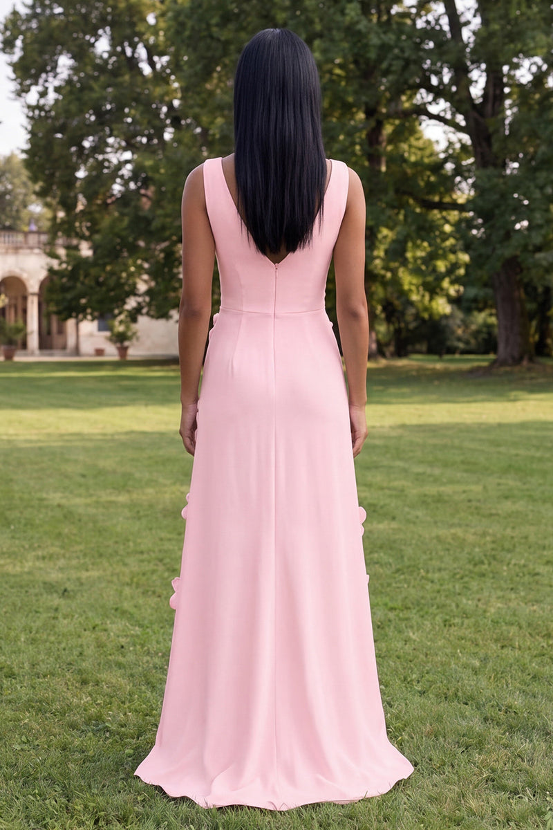 Load image into Gallery viewer, Sheath Hot Pink Floral V-Neck Long Formal Dress