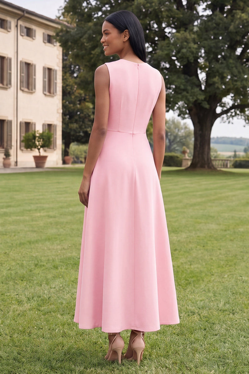 Load image into Gallery viewer, Hot Pink A Line Floral Round Neck Maxi Formal Dress