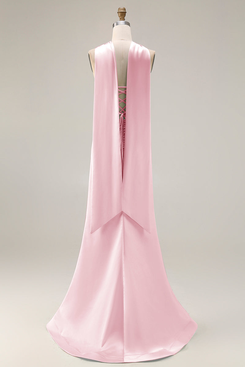 Load image into Gallery viewer, Mermaid Light Green Corset Neck Scarf Long Prom Dress with Slit