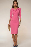 Load image into Gallery viewer, Navy Cowl Neck Pencil Midi Work Dress