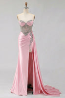 Load image into Gallery viewer, Sparkly Plus Size Mermaid Mint Green Maxi Corset Prom Dress with Slit