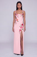 Load image into Gallery viewer, Square Neck Sheath Black Floral Beach Maxi Wedding Guest Dress with Slit