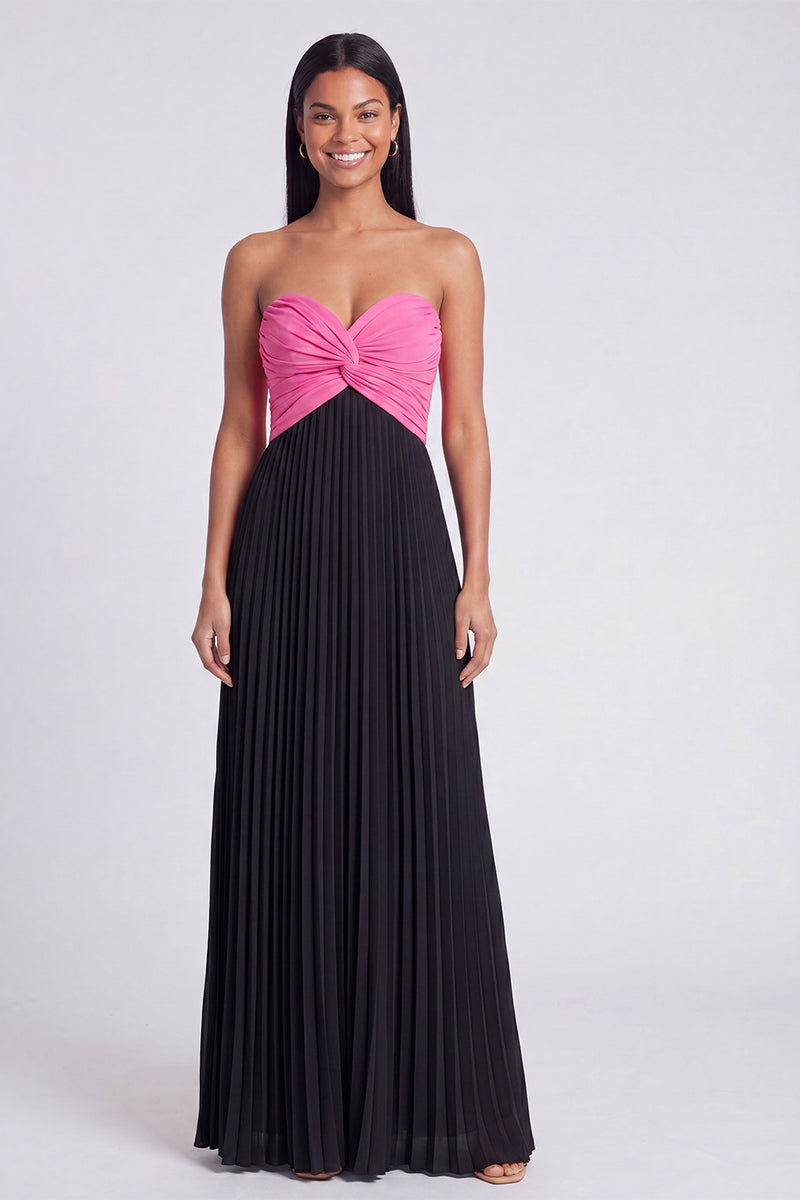 Load image into Gallery viewer, Pink and Orange Empire Waist Color Block Patchwork Long Formal Dress