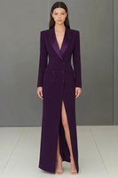 Load image into Gallery viewer, Navy Peak Lapel Velvet Single Breasted Long Blazer Dress with Slit