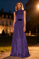 Load image into Gallery viewer, Pink Velvet High Neck Long Holiday Party Dress with Belt