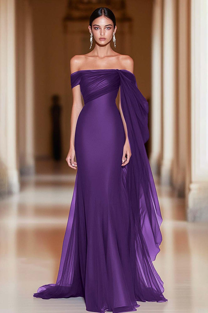 Load image into Gallery viewer, Cabernet Sheath Off the Shoulder Long Formal Dress