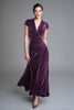 Load image into Gallery viewer, Plum Ruched V Neck Velvet Long Holiday Party Dress with Sleeves