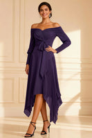 Load image into Gallery viewer, Brown Off the Shoulder Pleated Asymmetrical Mother of the Bride Dress