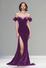 Load image into Gallery viewer, Sparkly Dark Navy Velvet Mermaid Long Holiday Party Dress with Beading