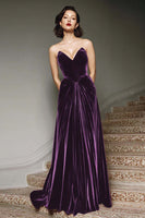 Load image into Gallery viewer, Burgundy Velvet A Line Sweetheart Long Formal Dress