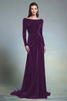 Load image into Gallery viewer, Cabernet Velvet Bateau Neck Long Formal Dress with Sleeves