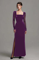 Load image into Gallery viewer, Black Velvet Sheath Long Sleeves Holiday Party Dress with Slit