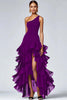 Load image into Gallery viewer, Black Organza One Shoulder High Low Formal Dress with Ruffles
