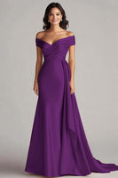 Load image into Gallery viewer, Peacock Mermaid Satin Off the Shoulder Maxi Formal Dress
