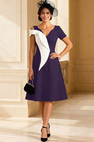 Load image into Gallery viewer, Black and White A Line V Neck Midi Mother of the Bride Dress