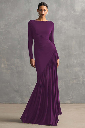 Black Mermaid Boat Neck Maxi Formal Dress with Sleeves