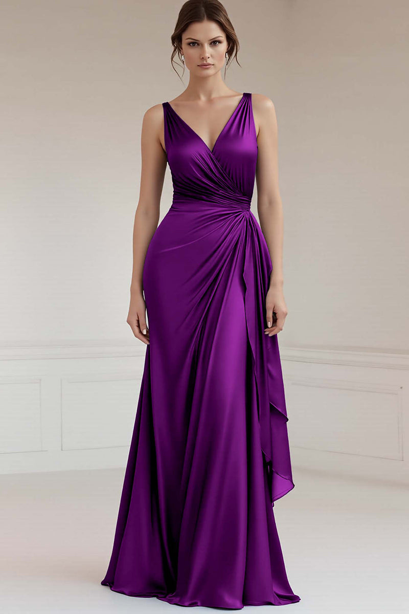 Load image into Gallery viewer, Peacock Sheath Satin Sleeveless Maxi Formal Dress