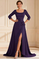 Load image into Gallery viewer, Dark Green A Line Round Neck Long Mother of the Bride Dress with Slit