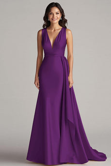 Peacock Mermaid Deep V-Neck Maxi Satin Formal Dress