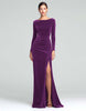 Load image into Gallery viewer, Burgundy Boat Neck Ruched Velvet Long Sleeves Holiday Party Dress