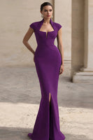 Load image into Gallery viewer, Black Mermaid Square Neck Cap Sleeves Long Formal Dress with Slit