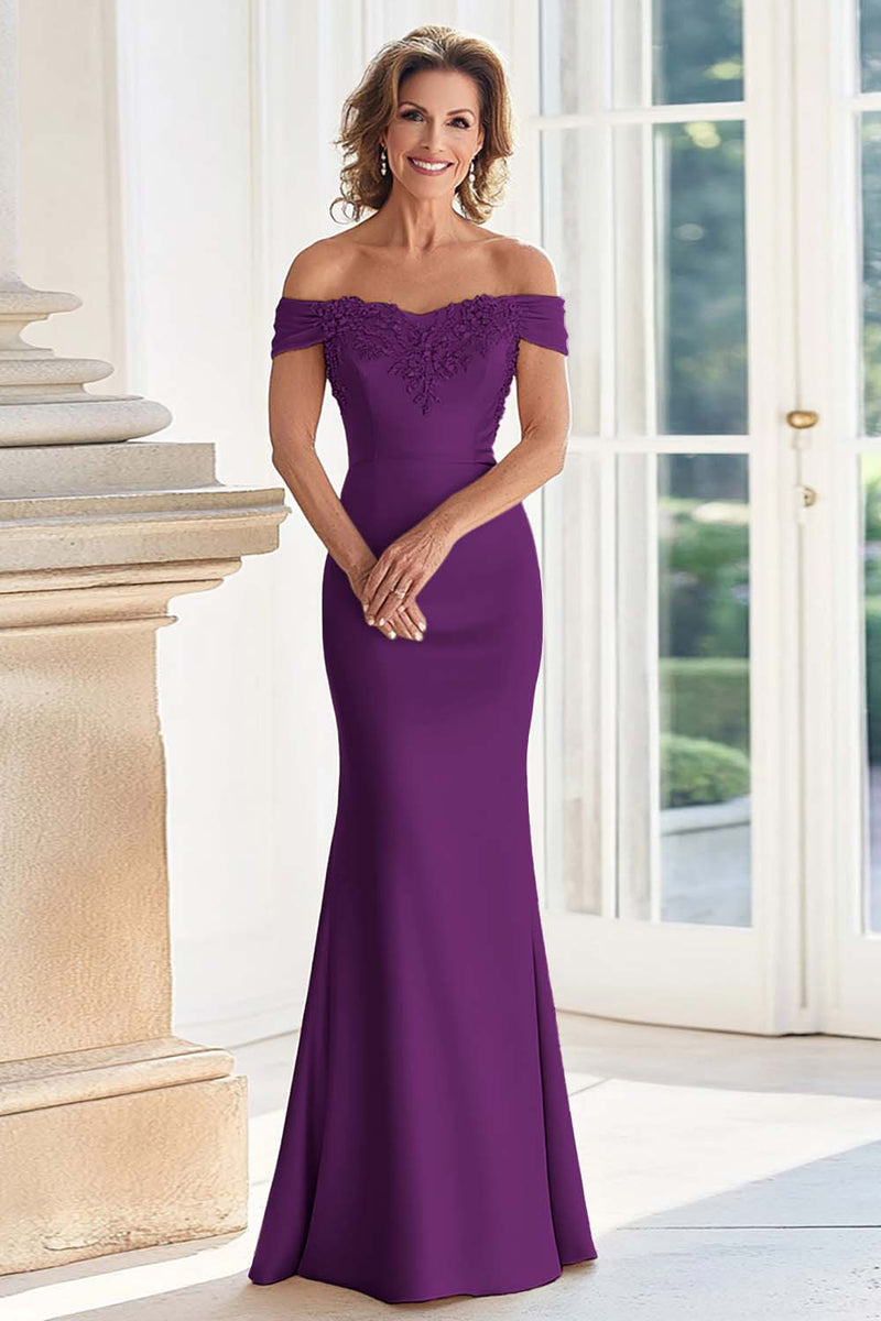 Load image into Gallery viewer, Elegant Mermaid Dusty Blue Off The Shoulder Mother of the Bride Dress with Lace
