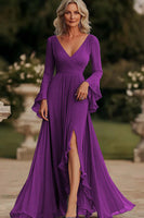 Load image into Gallery viewer, Dark Grey A Line Ruched Long Chiffon Mother of the Bride Dress with Slit