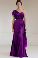 Load image into Gallery viewer, Peacock Sheath Ruched Satin Maxi Formal Dress