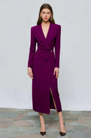 Load image into Gallery viewer, Red Peak Lapel One Button Ruched Midi Blazer Dress with Slit