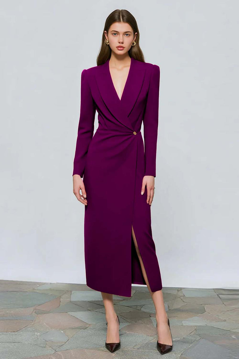 Load image into Gallery viewer, Red Peak Lapel One Button Ruched Midi Blazer Dress with Slit
