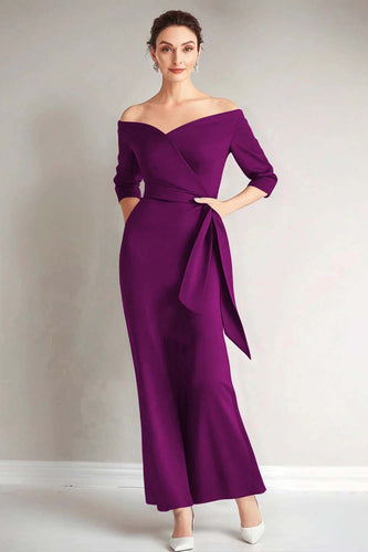Elegant Plum Off the Shoulder Mother of the Bride Dress