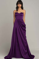 Load image into Gallery viewer, Peacock Satin A Line Strapless Maxi Formal Dress with Slit