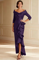 Load image into Gallery viewer, Chocolate Off the Shoulder High Low Ruffled Mother of the Bride Dress with Sleeves