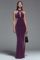 Load image into Gallery viewer, Dark Green Cut Out Mermaid Velvet Long Holiday Party Dress with Slit